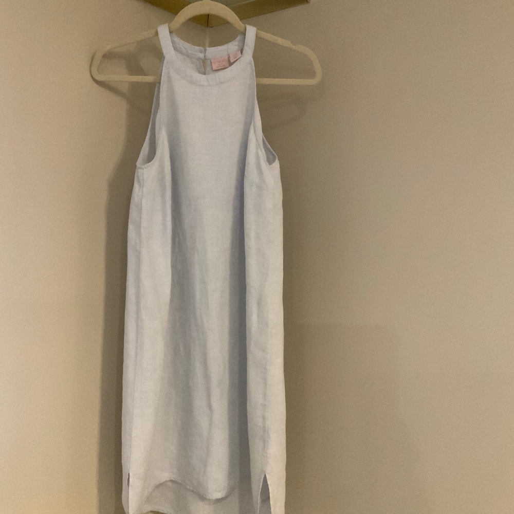 St.Tropez West Blue M Linen Dress Sleeveless Timeless Classic Coastal Cottage